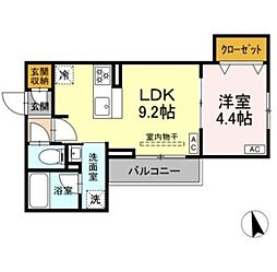 セレスティア栗原II 2階1LDKの間取り