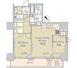 パークアクシス御茶ノ水 14階2LDKの間取り