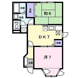 ハートフル 2DKの間取図画像