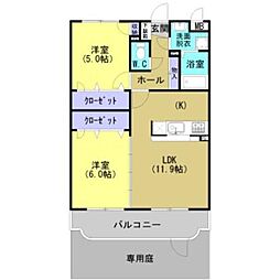 コンフォート姶良 2LDKの間取図画像