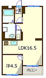 小峰ハイツ 1LDKの間取図画像