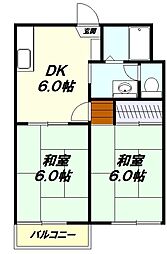 エスティーヌみよし2 2DKの間取図画像