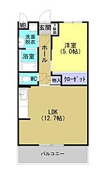 サンシャインMiyabi 1LDKの間取図画像