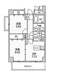 第六鳥塚ビル 2DKの間取図画像