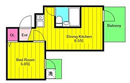 アスタック弐番館 1DKの間取図画像