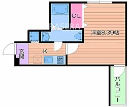 Osaka Metro谷町線 太子橋今市駅 徒歩7分の賃貸マンション 2階1Kの間取り