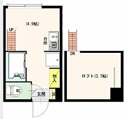 グランリュクス 2階ワンルームの間取り