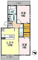 グランドゥール1 2LDKの間取図画像