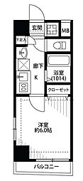 プレール・ドゥーク多摩川 1Kの間取図画像