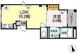 CREDO広尾 2階1LDKの間取り