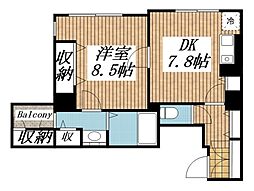 メドン・ド・ヴィレ日本橋茅場町 1DKの間取図画像