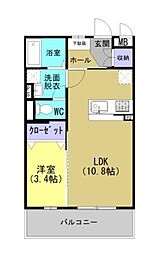 ペジーブル 1LDKの間取図画像