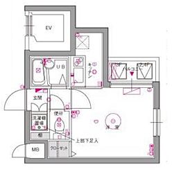 東急目黒線 不動前駅 徒歩7分の賃貸マンション 2階1Kの間取り