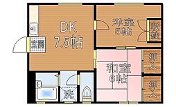 パルデンス冨川 2DKの間取図画像