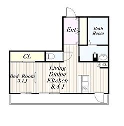 JR横浜線 町田駅 徒歩9分の賃貸マンション 5階1LDKの間取り