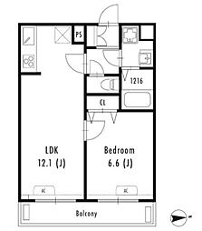グランパセオ文京小日向 2階1LDKの間取り