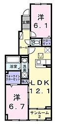 ベル・コリーヌB 2LDKの間取図画像