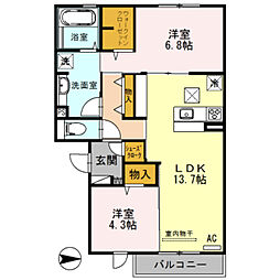 セクレール北本町A 2LDKの間取図画像