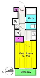 グランクオール西調布 1階1Kの間取り