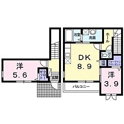 プレリュード北花田 2DKの間取図画像