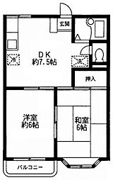 キャッスル古住 1階2DKの間取り