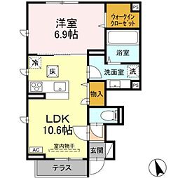 グランツ久米川 1階1LDKの間取り