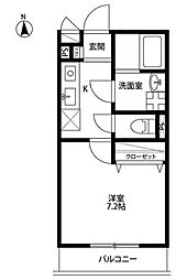 Amourポルト 1Kの間取図画像