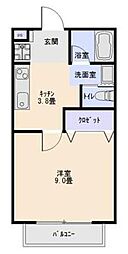 L・とれじゃー3 1Kの間取図画像
