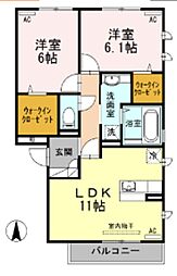 アルページュ大森D 2LDKの間取図画像