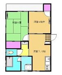 かいど荘 2DKの間取図画像