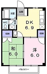 コーポ中岡 2DKの間取図画像
