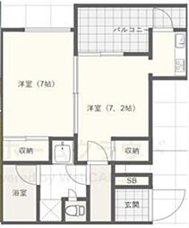 マンション武蔵野 1LDKの間取図画像