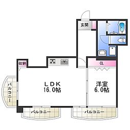シャトー長居 1LDKの間取図画像