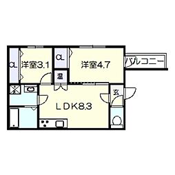 ImaisonRhodon 2DKの間取図画像