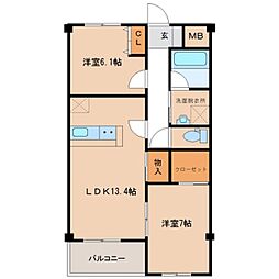 ヴィラ・サニーウェル 2LDKの間取図画像