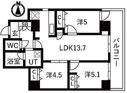 シティコート目黒2号棟 3LDKの間取図画像
