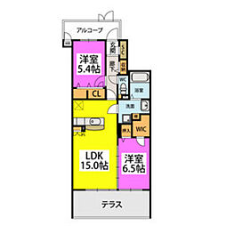 グランソレイユ 2LDKの間取図画像