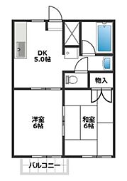 ラフォーレ田中 2DKの間取図画像