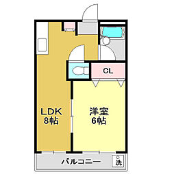 福徳ハイツ 1LDKの間取図画像