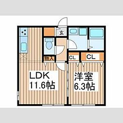 大和市鶴間2丁目アパート 1LDKの間取図画像