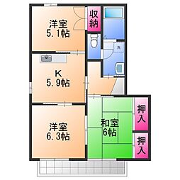 サニーコート半田D棟 3Kの間取図画像