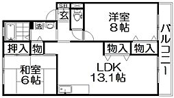 ミモザ1番館 2LDKの間取図画像