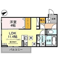 アトールテラス三条 1階1LDKの間取り