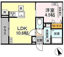 セレスティア皿沼 1階1LDKの間取り
