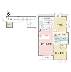 川崎市麻生区五力田2丁目アパート 2LDKの間取図画像