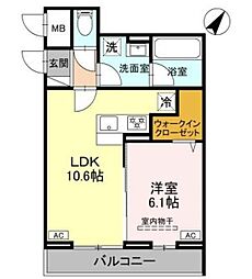 オークヒル上町 1LDKの間取図画像