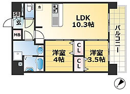 プレサンス神戸マリエント 2LDKの間取図画像