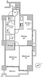 六本木ビュータワー 16階2DKの間取り