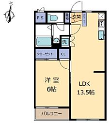 コーポマルシ 1LDKの間取図画像