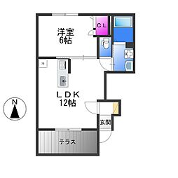 ルミエール・ソレール 1階1LDKの間取り
